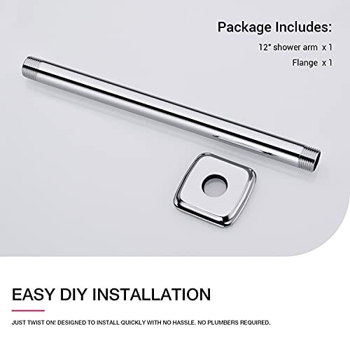 Ceiling Mounted Shower Arm with Flange 12 Inch Rainfall Shower Head Straight - Picture 4 of 7