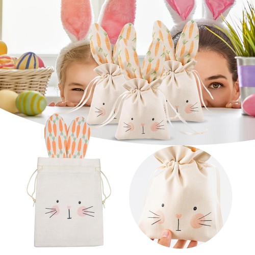 Easter Bunny Cloth Bags Bunny Bags Beige Birthday Decoration for Easter Kids