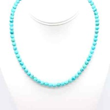 Bright Sky Blue Turquoise Necklace, 6mm Round Beaded Arizona Gemstone Choker
