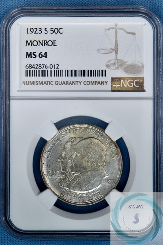 1923-S Monroe Commemorative 50c NGC MS 64 - Nice White Vintage Coin - Picture 7 of 14