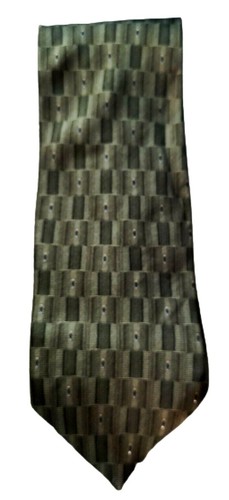 Bill Blass Black Label Men's Necktie Green Rectangles Silk
