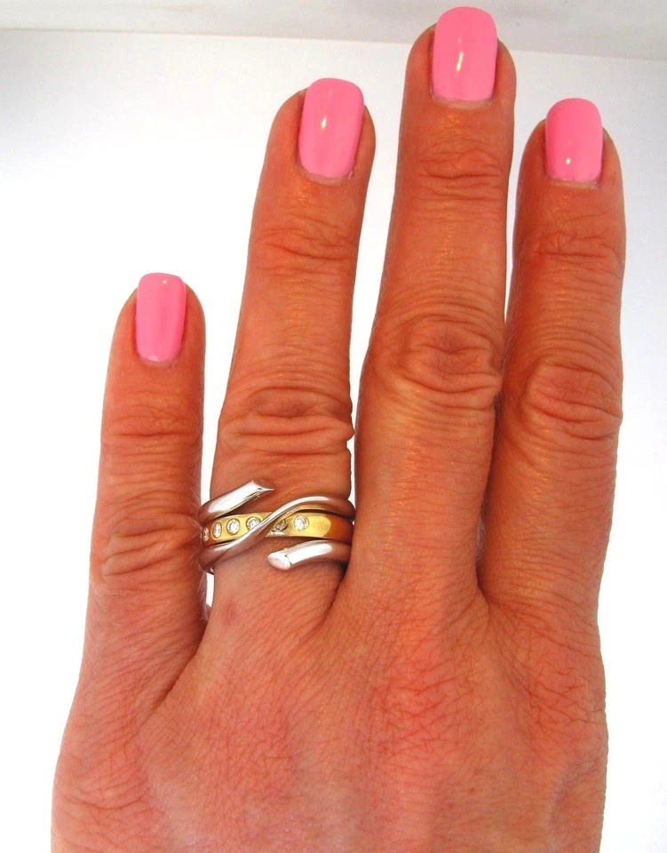 Juego de anillos banda mágica de diamantes de oro amarillo blanco de 18 quilates Georg Jensen R Overgaard 6,75 Foto 4 de 4