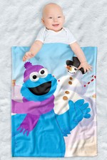 Sesame Street Blanket, 30"x40" Cookie Monster Snowman Soft Fleece, Crib Throw