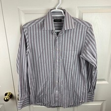 Men's Canali Button Front Striped Shirt Made in Italy Size 39/15 1/2 Purple Gray