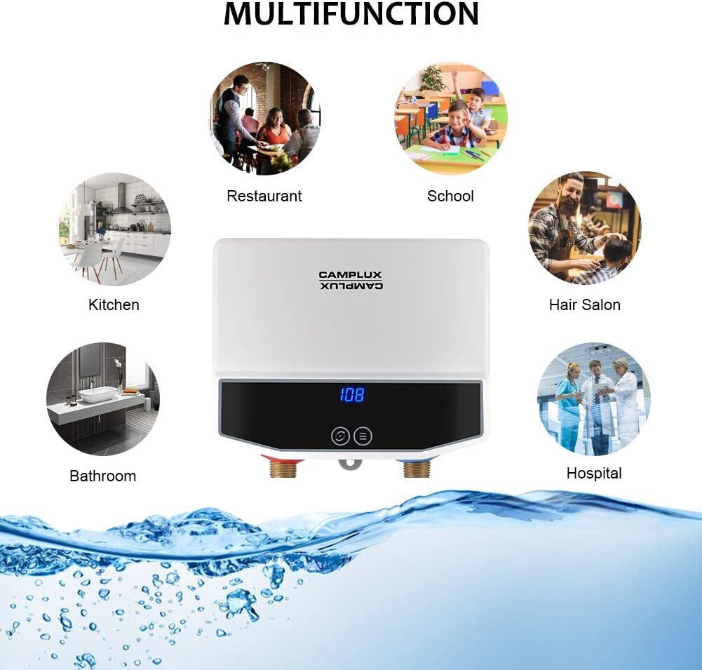 Camplux 120V Tankless Electric Water Heater 3.5kw LED Display Instant