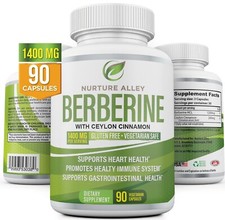 Nurture Alley Premium Berberine HCL 1400mg Plus Organic Ceylon Cinnamon 90 Caps