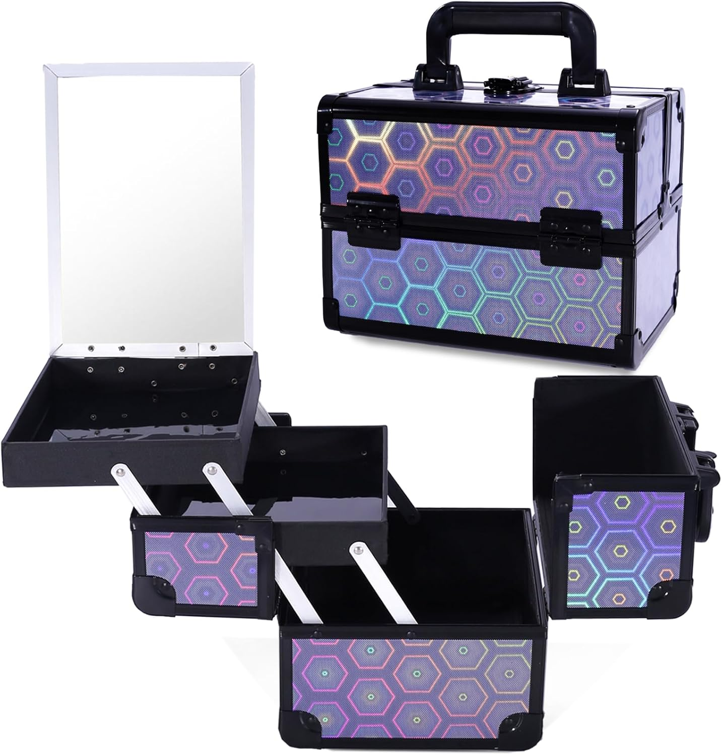 Lightweight Cosmetic Box Makeup Train Case Lockable Makeup Case Organizer 2 Tray