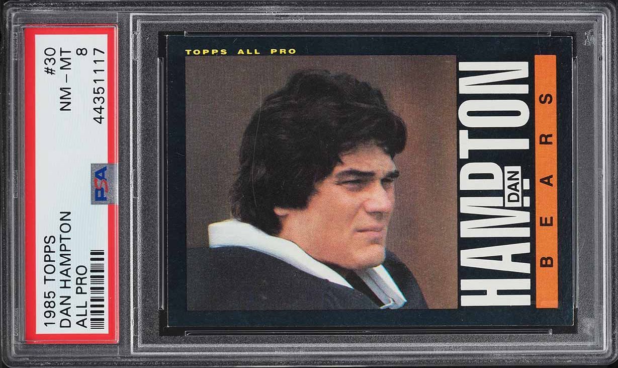 1985 Topps FB Card # 30 Dan Hampton Chicago Bears HOF ALL-PRO PSA 8 NM-MT