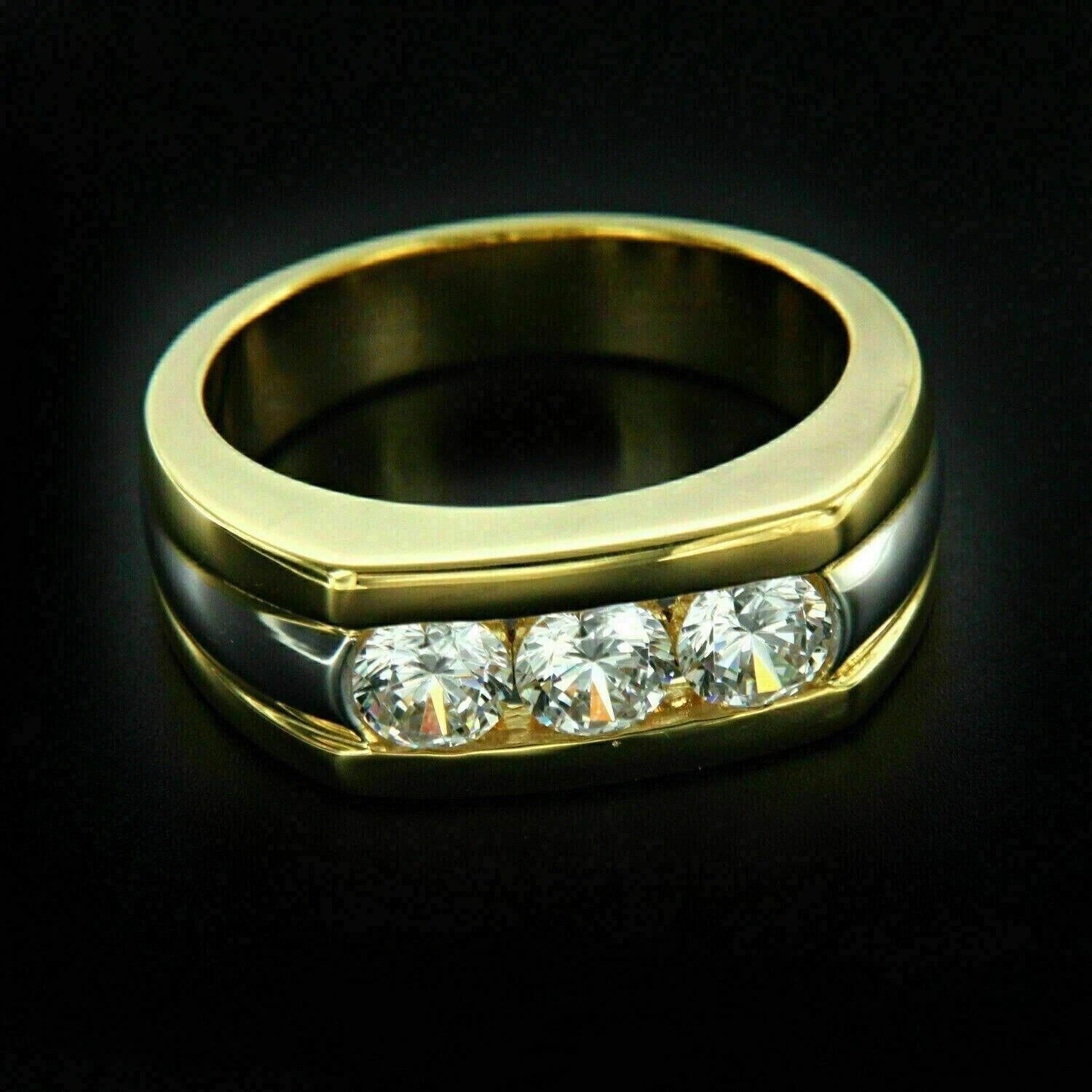 1.50 Ct Round Cut Lab-Created Three Stone Mens Ring 14K Yellow Gold Plated