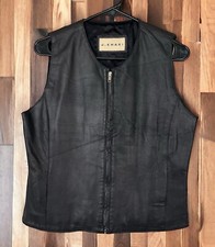 J Khaki Black Leather Vest Women's Medium Full Zip Pockets Lined