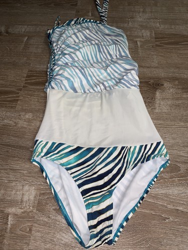 Jantzen One Piece blauer Badeanzug Made in USA Größe 10 Aquagold Zebrastreifen - Bild 6 von 12