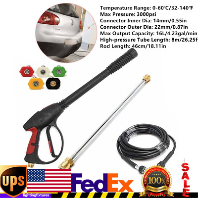High Pressure 3000PSI Car Power Washer Gun Spray Wand Lance Nozzle and Hose Kit