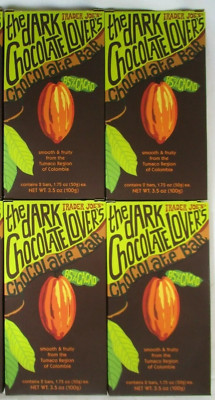4 X Trader Joe's Dark Chocolate Lover's Chocolate Bar 85% Cacao Smooth & Fruity