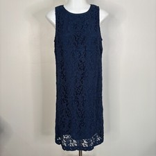 LOFT Shift Dress 6 Navy Blue Crochet Lace Sleeveless Women's
