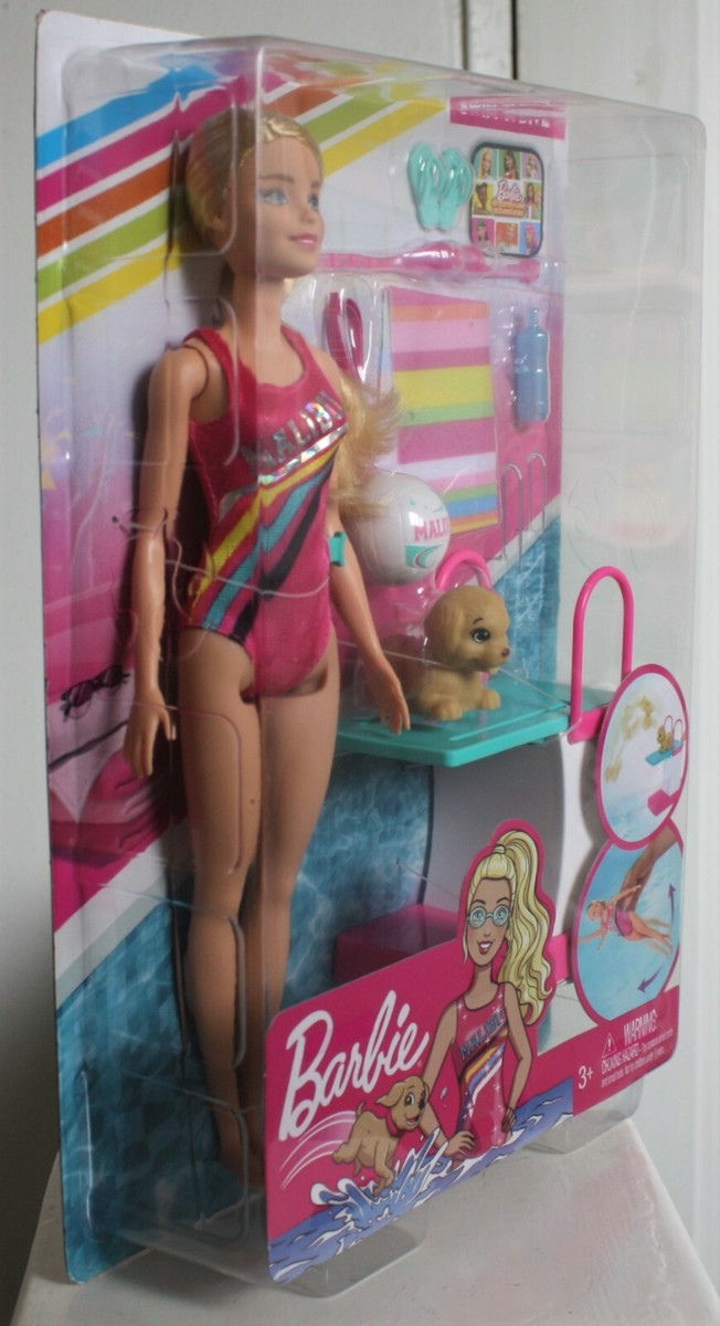 Mattel Barbie Malibu Swimsuit Doll with puppy and accessories Swim