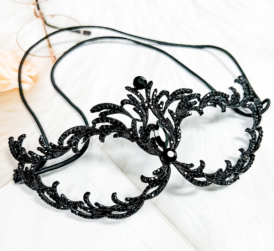 Black Crystal Masquerade Mask, Halloween Party Mask, Prom Mask, Renaissance Mask - Image 4 of 4