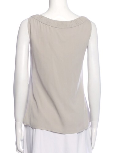ST. JOHN Limestone Silk Sleeveless Pleated Scoop Neck Tank Top 16 XL NEW - Picture 4 of 10