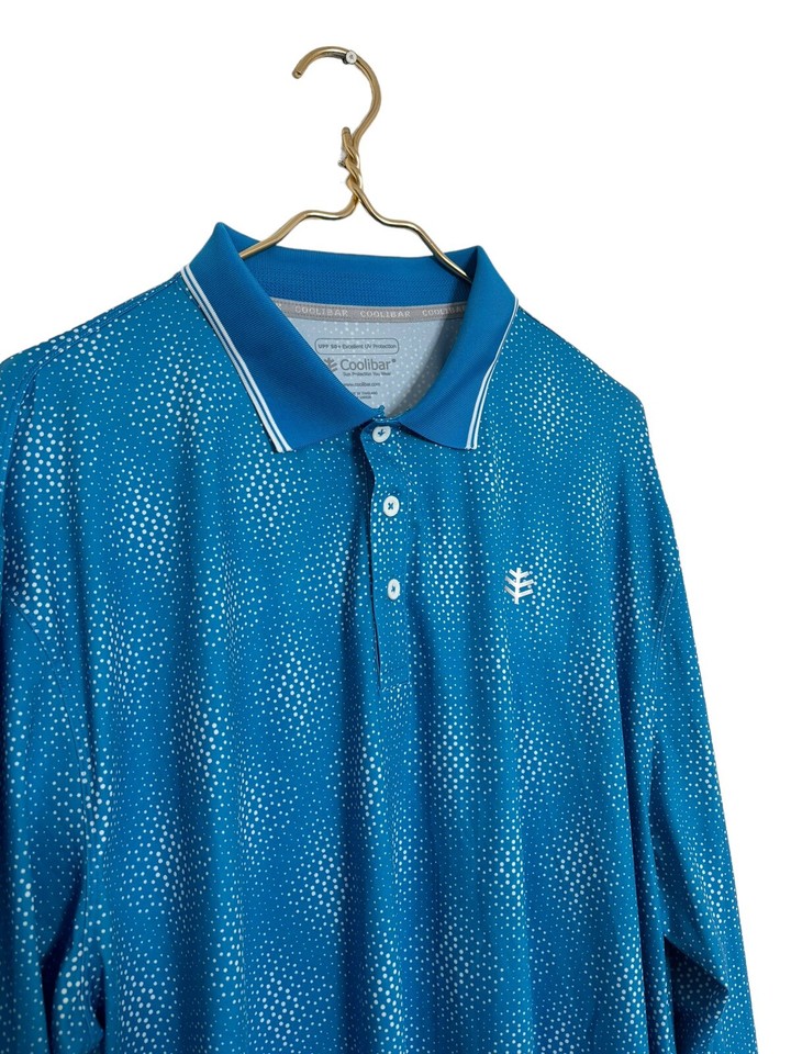 Coolibar Shirt Men XXL Blue ERODYM Long Sleeve Golf Polo UPF 50 Stretch
