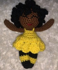 Black Brown Bumblebee Crochet doll, 8 " Amigurumi Doll, Handmade Curly Afro