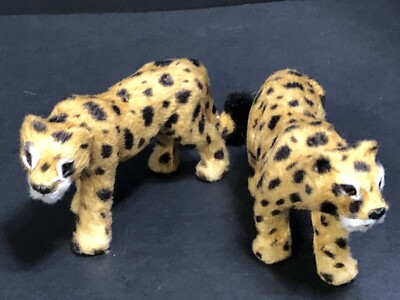 2 Faux Fur Leopard Cheetah 4  Safari Animal Figures. Free Shipping EC