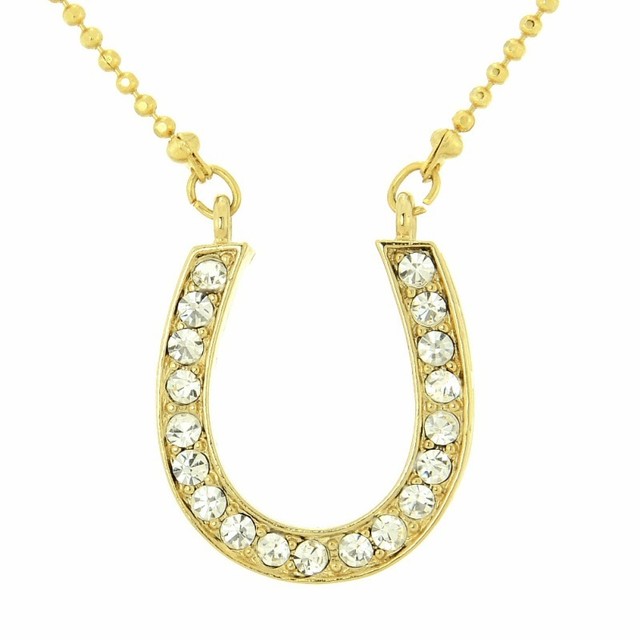 Horseshoe W Swarovski Crystal Luck Gold Tone Gift Pendant Necklace L eBay