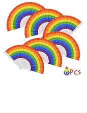 6 Pack Pride Rainbow LGBT Fan Plastic Folding Fan Gay Pride LGBT Fans for EDM...