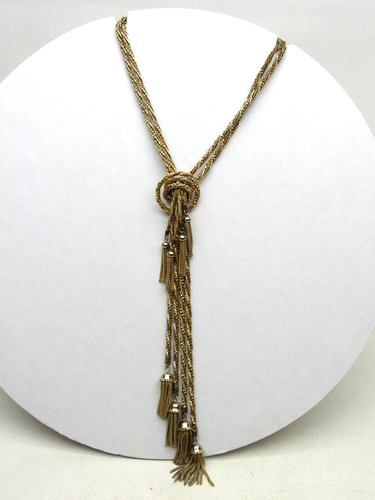 Vintage Hattie Carnegie Gold Tone Rope Chain Necklace Dangle Statement Waterfall - Picture 2 of 15