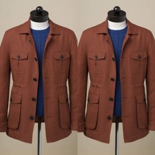 Brown Men Hunting Coat Vintage Multi Pocket Casual Outdoor Men's Safari Jackets