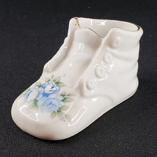 Ceramic Baby Shoe Planter Storage Home Decor Vintage Blue Roses A3-1412