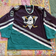 Authentic Center Ice CCM Anaheim Mighty Ducks NHL Jersey Fight Strap Size 54