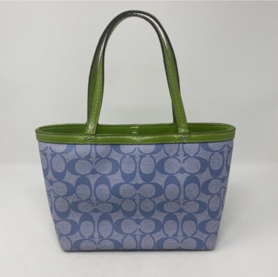 COACH Signature #49096 Blue w/ White Green Stripe Small Hand Tote