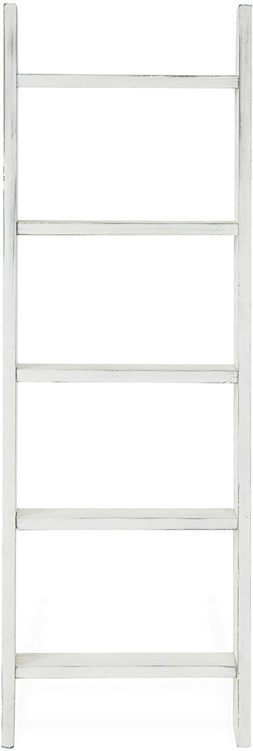 4.5 ft Bathroom Vintage White Wood Decorative Blanket Storage Ladder, Towel Rack