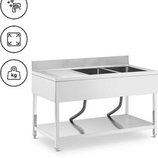 Lavello per cucina professionale - 2 vasche - Acciaio inox - 140 x 70 x 97 cm - 