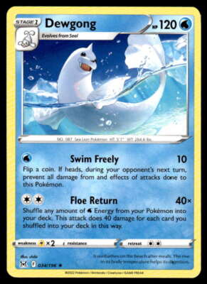 SWSH11: Lost Origin #034/196 Dewgong NM-MT ID: 37903