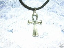MEDIUM SIZE ANKH EGYPTIAN ETERNAL LIFE SYMBOL PEWTER PENDANT ADJ CORD NECKLACE