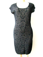 Ann Taylor Floral Stretch Dress Black Beige Short Sleeve Size M NEW