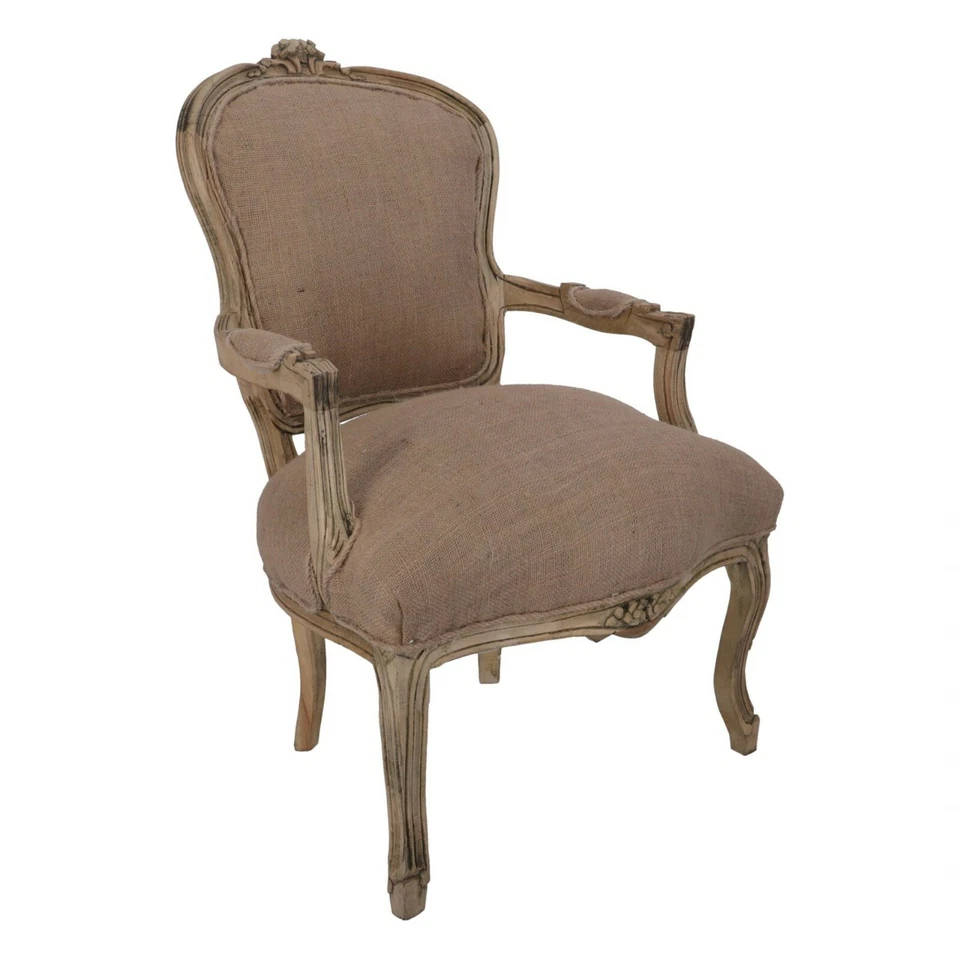 Poltrona con braccioli in legno naturale rivestimento tessuto di juta sacchi - Immagine 3 di 4