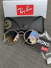 New Ray-Ban Round Double Bridge Gold Frame / Gradient Blue RB3647 Sunglasses