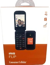 New Sealed Consumer Cellular Iris Flip Phone (8GB) 5.0MP Camera 4G LTE- Black