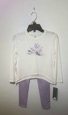 Adidas Girls 2-piece Set, White Purple, Size 6x, Long Sleeve Top legging NEW