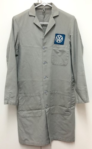 Vintage VW Volkswagen Mechanic Gray Workwear Shop Coat w/ VW Patch Logo - Small