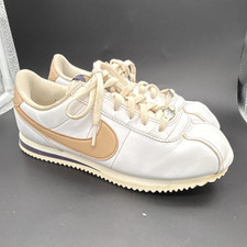 Nike Cortez Unisex Kids Low Top Leather Sneakers White/Tan Lace-Up 5.5Y