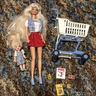 Vtg 1995 Shoppin’ Fun Barbie And Kelly w/ Shopping Cart Food Accessories Mattel