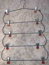 Vintage Metal Hanger 5 Tier skirt or Pant Foldable Red Rubber Tipped Clips