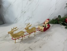 Antique Celluloid Santa Claus Sleigh 2 Glitter Reindeer w/Reins Japan 1930s