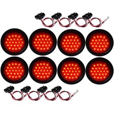 8pcs 4 Inch Red 24 Led Round Semi Truck Trailer Tail Lights W Plug Grommet 12v