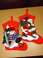 Set of 2 Christmas Stockings Santa and Snowman 15" Long