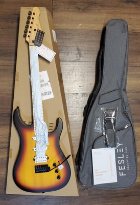 Fesley Crafted Deluxe Ed. 39'' Electric Guitar Sunbusrt w/ Gig Bag Strap Manual 