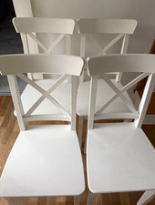 IKEA INGOLF Cross Back Dining Chairs, White Wood, Set of 4 rrp £260
