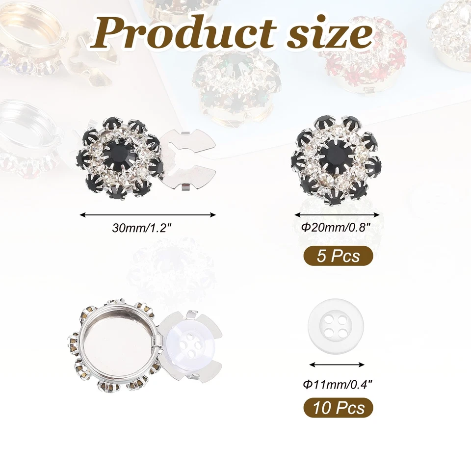 1 juego de fundas de botones con diamantes de imitación, botones de camisa desmontables, negro/plateado Foto 2 de 4